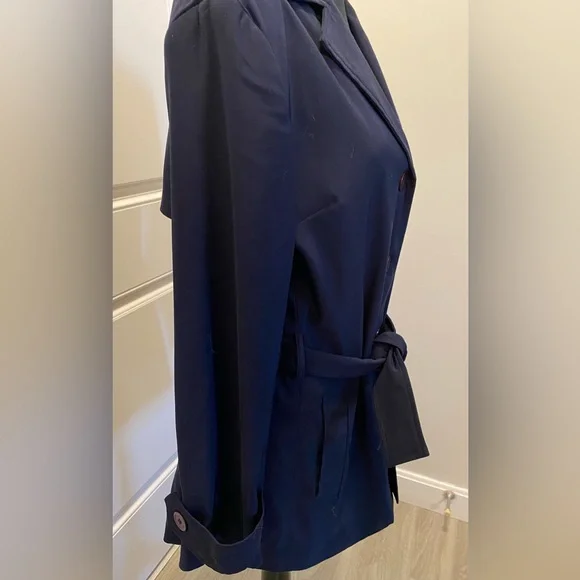 Vintage Linea Navy Blue Belted Women's Trench Coat Classic Chic - Picture 2 of 16